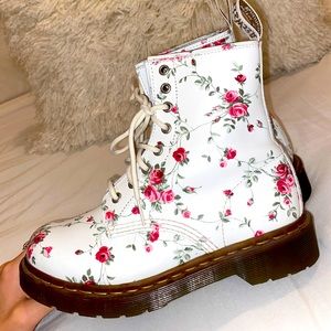 White Floral Dr Marten Boots